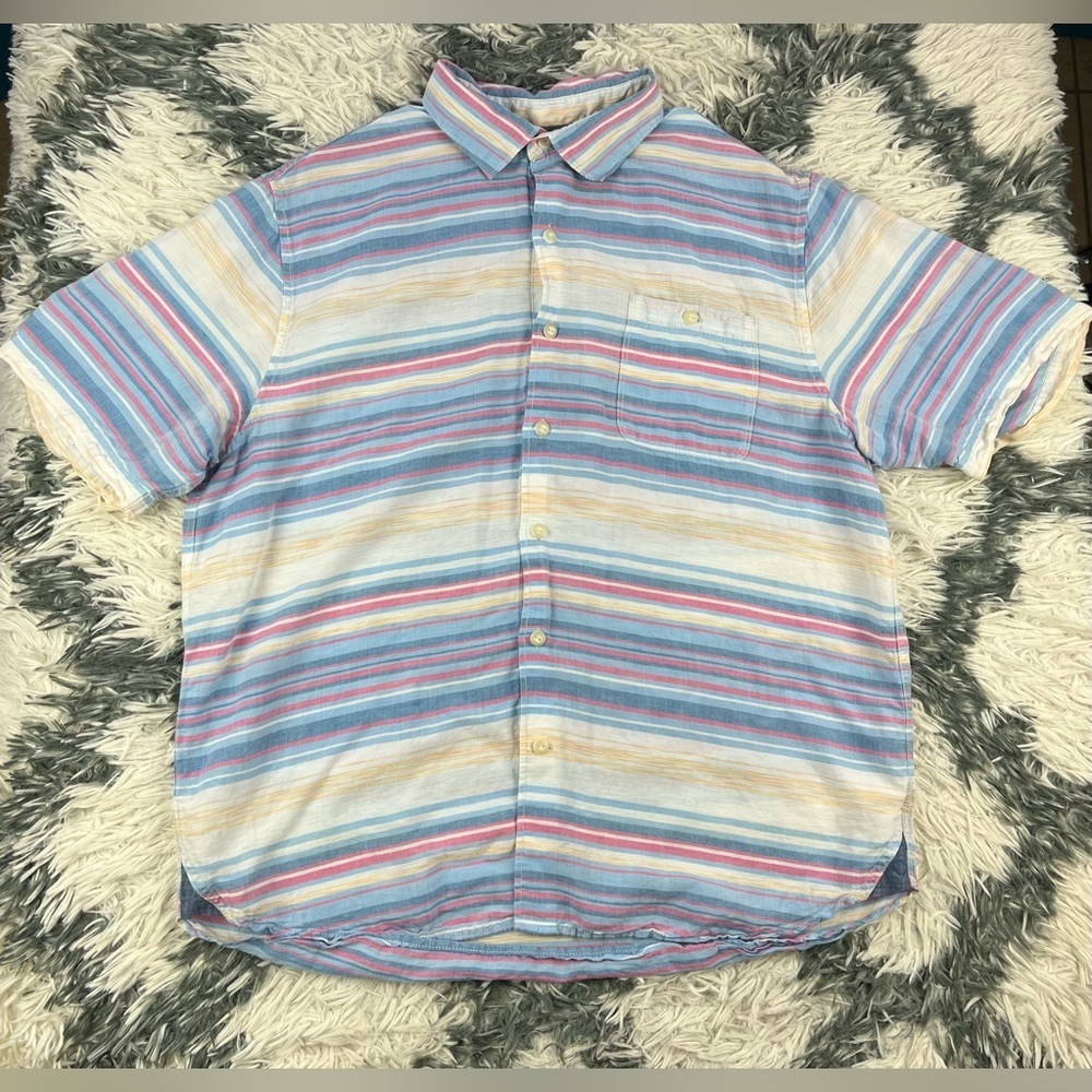 Tommy Bahama Men's Multi-color Sand Sicily Stripe Short Sleeve Button-up Shirt L